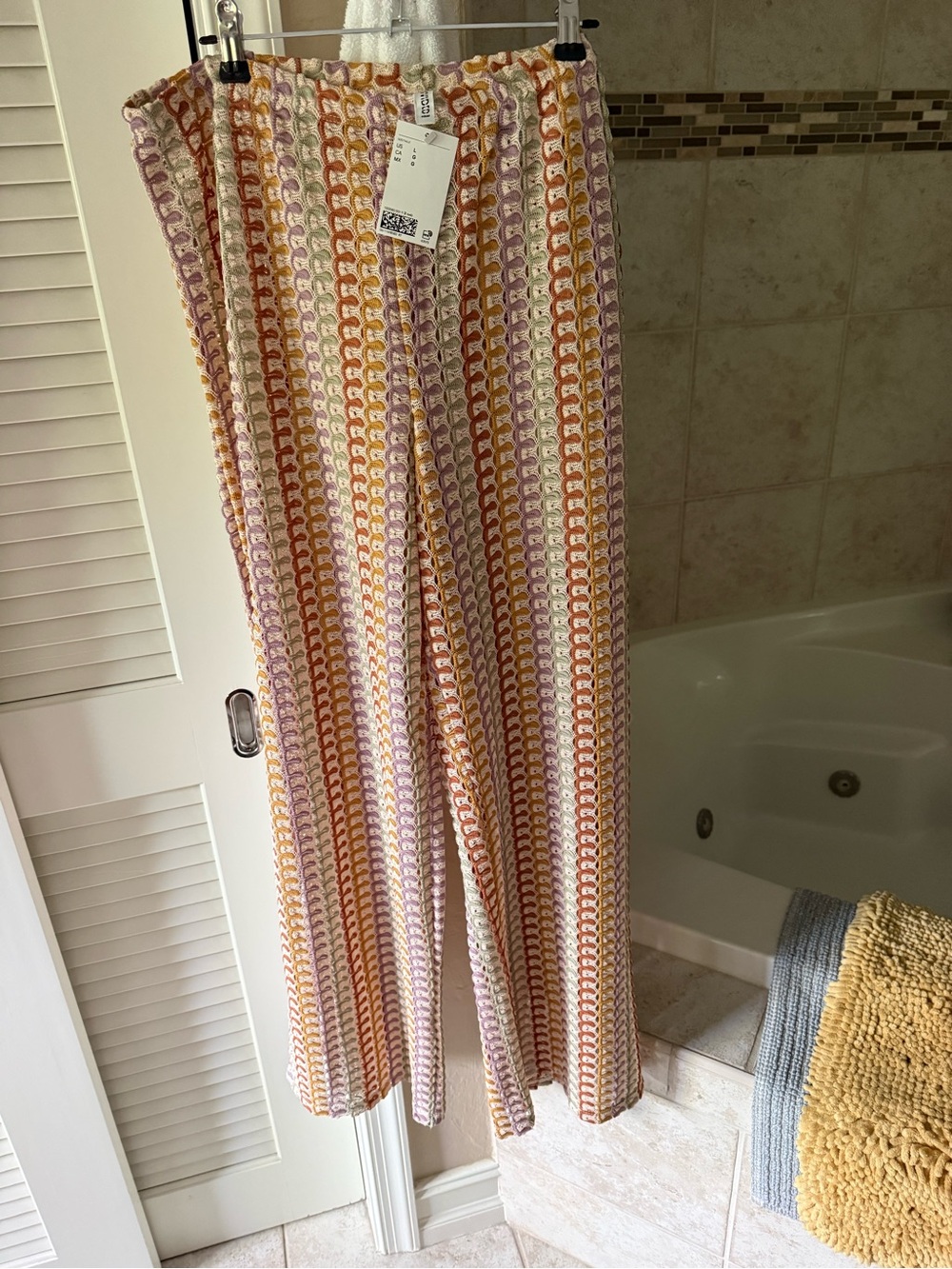 H&M Multicolor Pink Yellow Orange Crochet-Pattern Wide Leg Pants